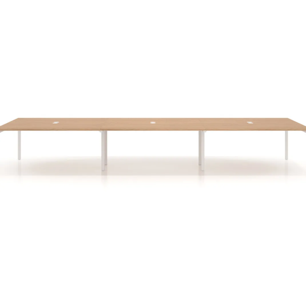 Mesa para coworking Kube triple, encimera continua fondo 166 cm, estructura blanca