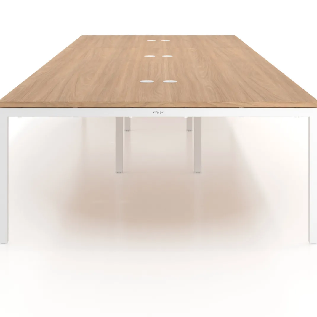 Mesa para coworking Kube triple, encimera continua fondo 166 cm, estructura blanca