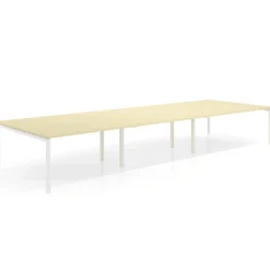 Mesa para coworking Kube triple, encimera continua fondo 166 cm, estructura blanca