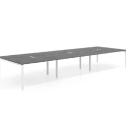 Mesa para coworking Kube triple, encimera continua fondo 166 cm, estructura blanca