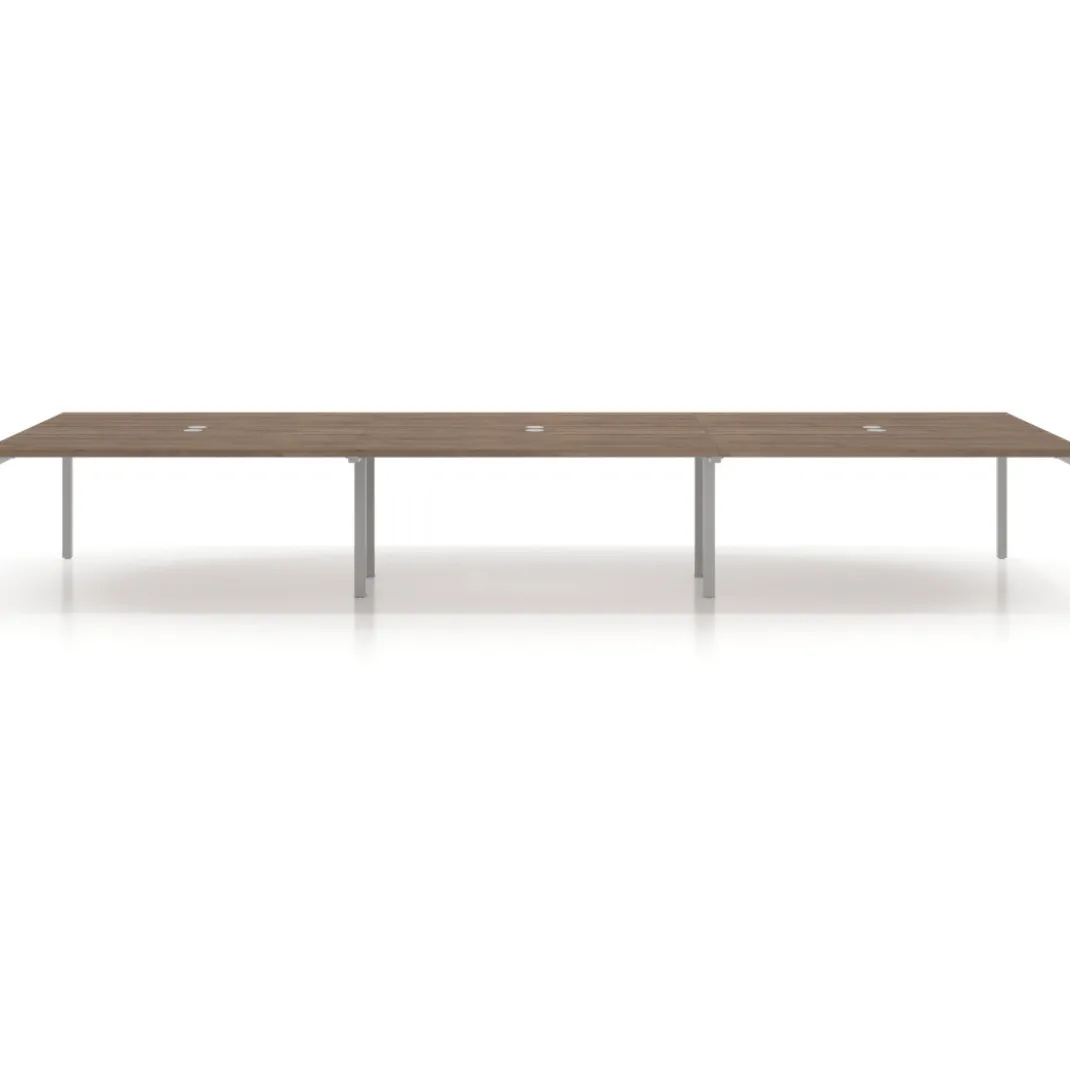 Mesa para coworking Kube triple, encimera continua fondo 166 cm, estructura aluminio