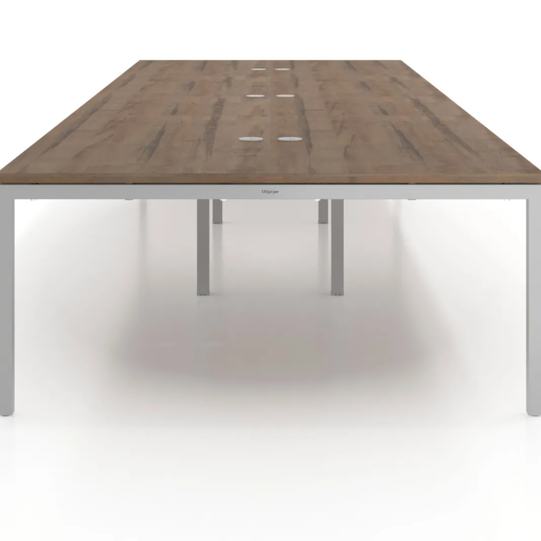 Mesa para coworking Kube triple, encimera continua fondo 166 cm, estructura aluminio