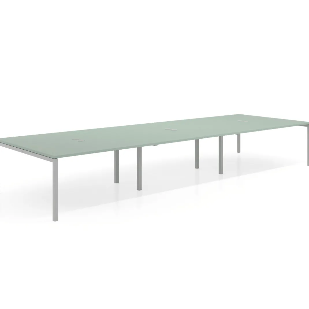 Mesa para coworking Kube triple, encimera continua fondo 166 cm, estructura aluminio