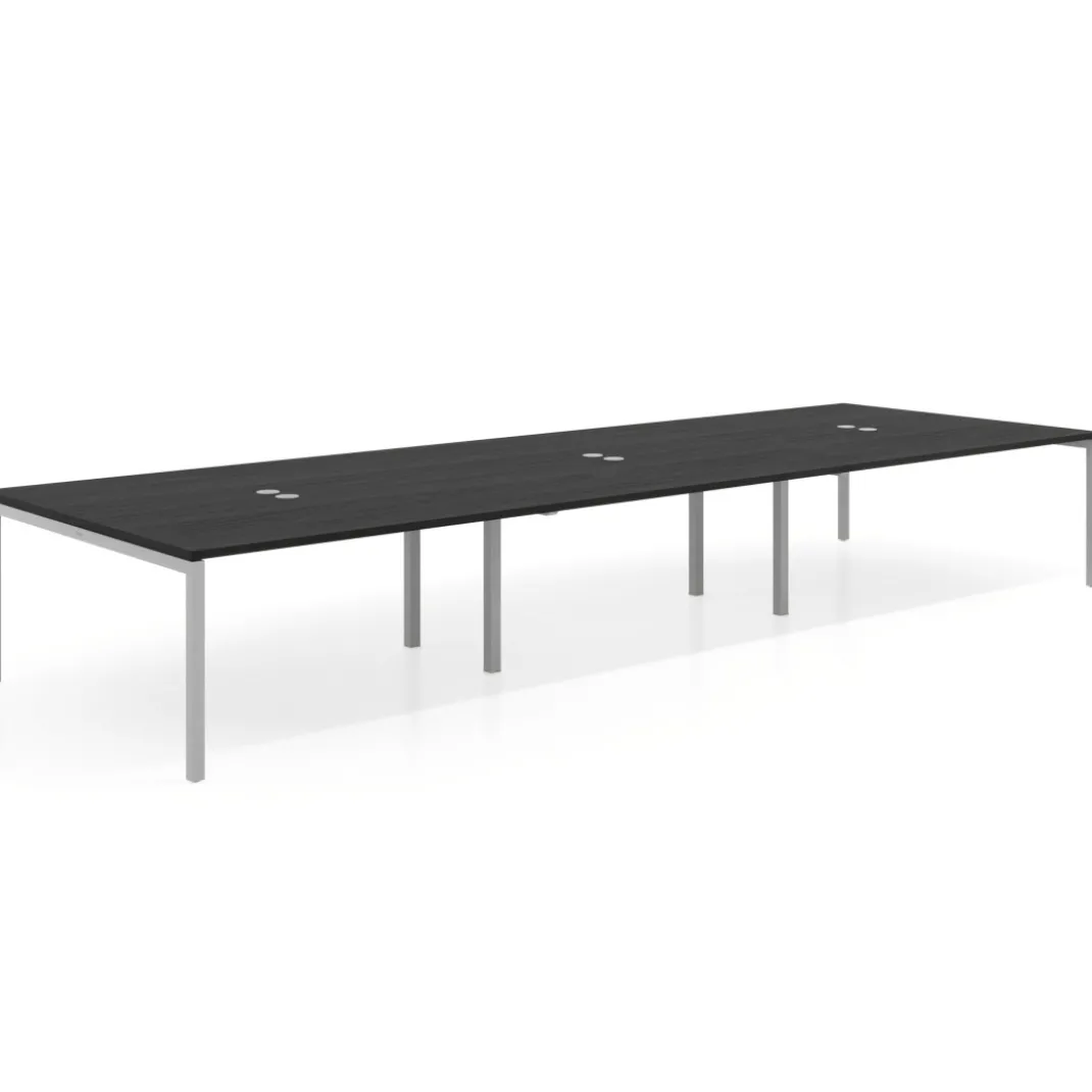 Mesa para coworking Kube triple, encimera continua fondo 166 cm, estructura aluminio