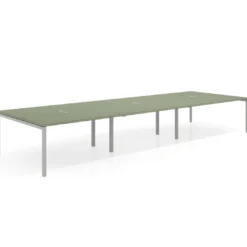 Mesa para coworking Kube triple, encimera continua fondo 166 cm, estructura aluminio