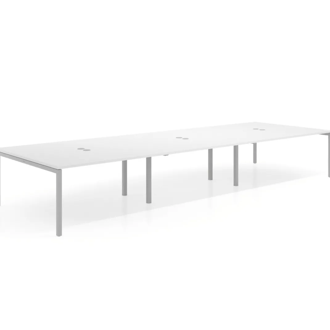 Mesa para coworking Kube triple, encimera continua fondo 166 cm, estructura aluminio