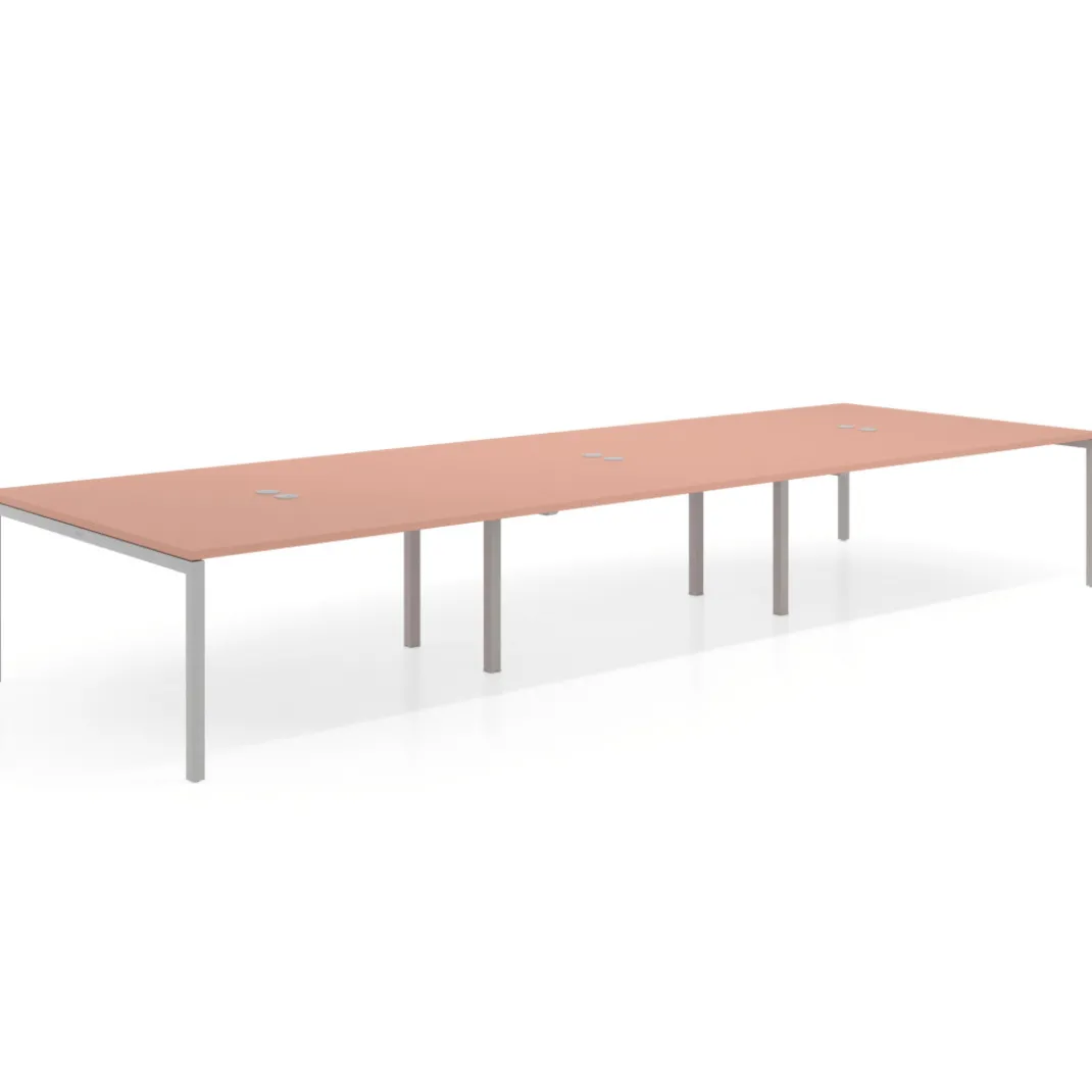 Mesa para coworking Kube triple, encimera continua fondo 166 cm, estructura aluminio