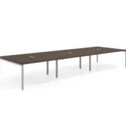 Mesa para coworking Kube triple, encimera continua fondo 166 cm, estructura aluminio