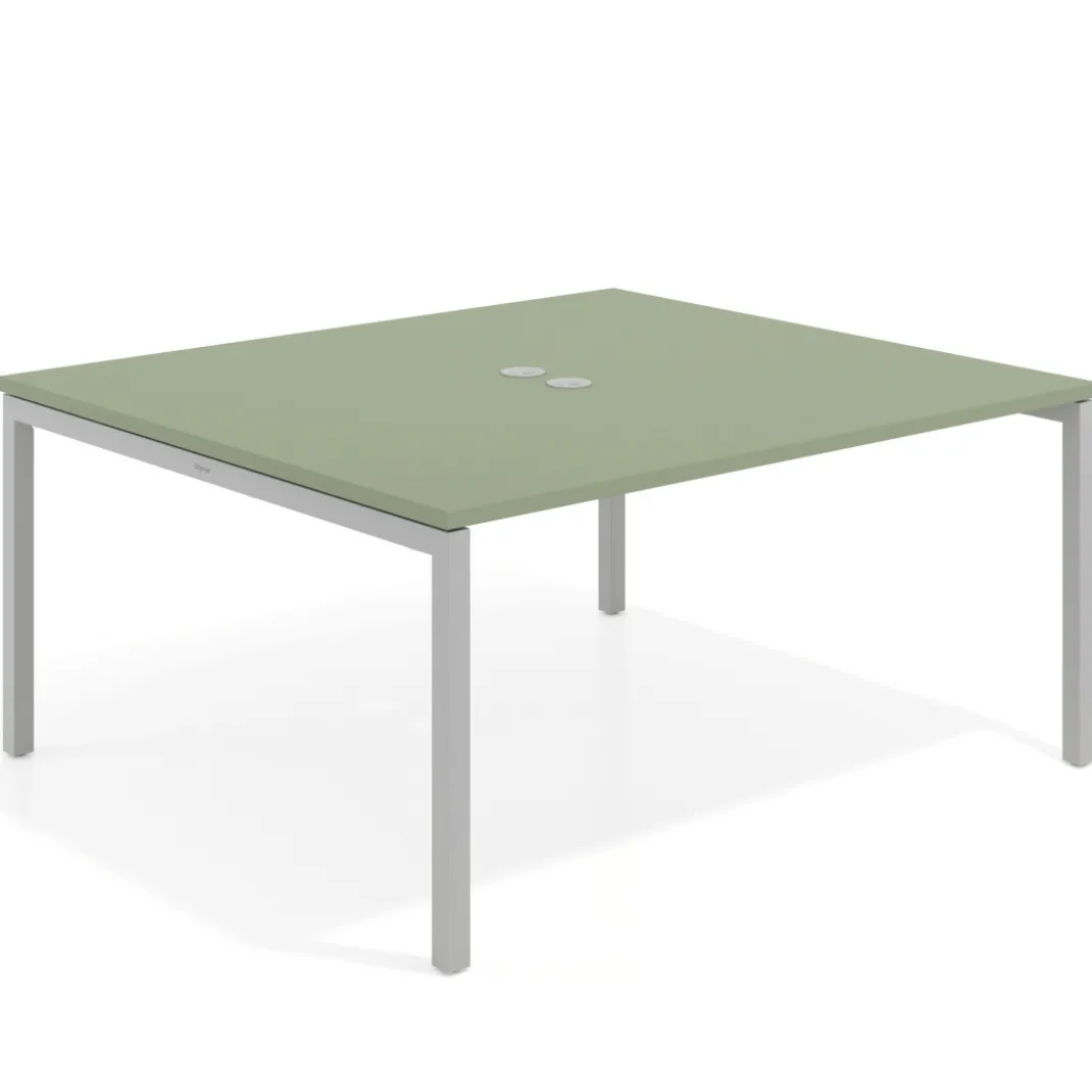 Mesa para reunión o trabajo, encimera continua fondo 142 cm estructura aluminio