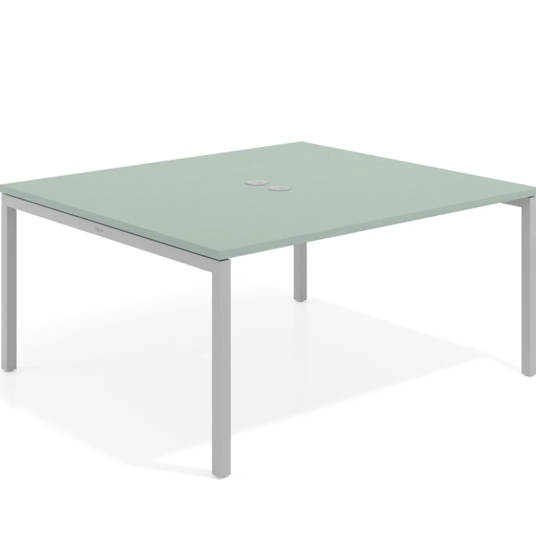 Mesa para reunión o trabajo, encimera continua fondo 142 cm estructura aluminio
