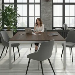 Mesa para reunión o trabajo, encimera continua fondo 142 cm estructura aluminio