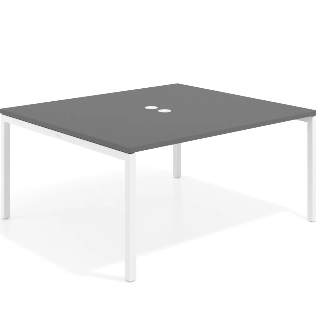 Mesa para reunión o trabajo, encimera continua fondo 142 cm estructura blanco