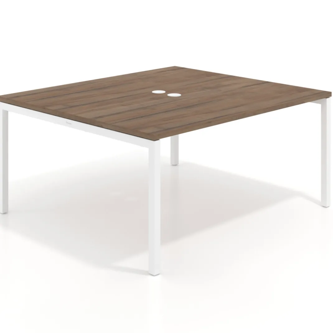 Mesa para reunión o trabajo, encimera continua fondo 142 cm estructura blanco