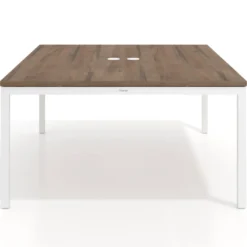 Mesa para reunión o trabajo, encimera continua fondo 142 cm estructura blanco