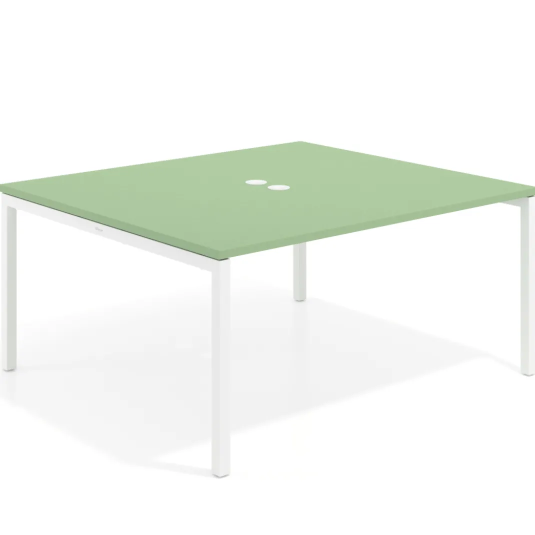 Mesa para reunión o trabajo, encimera continua fondo 142 cm estructura blanco
