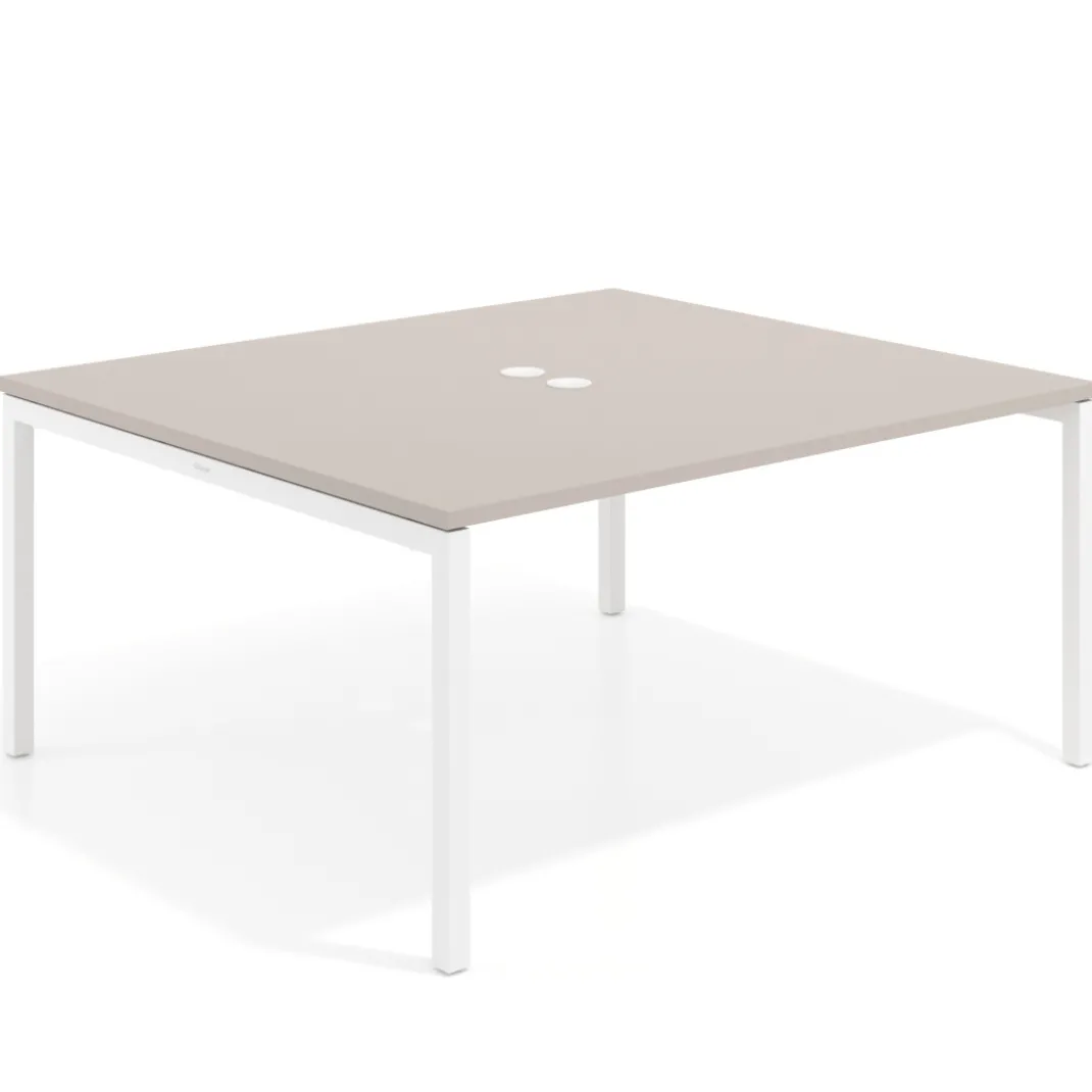 Mesa para reunión o trabajo, encimera continua fondo 142 cm estructura blanco