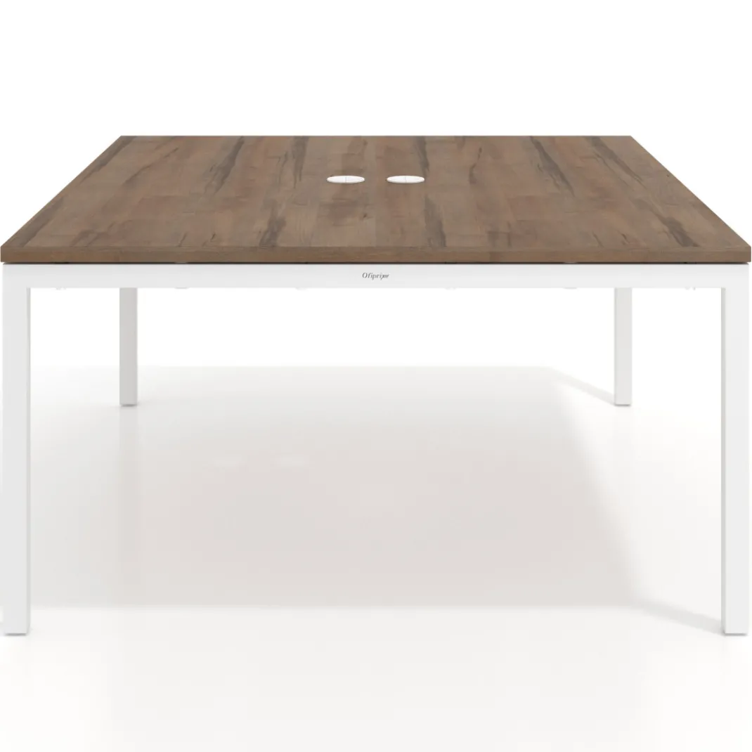Mesa para reunión o trabajo, encimera continua fondo 142 cm estructura blanco