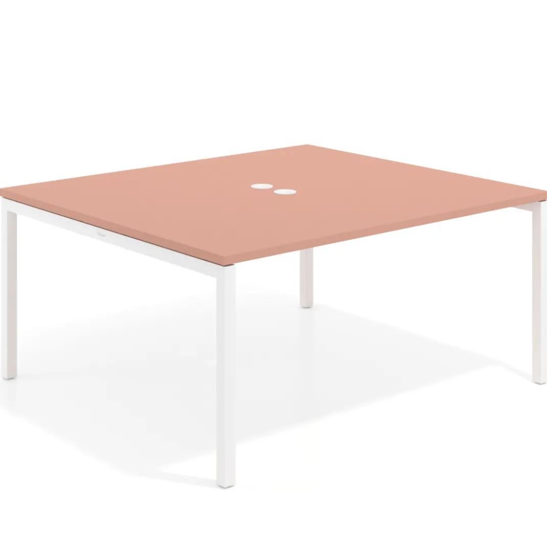 Mesa para reunión o trabajo, encimera continua fondo 142 cm estructura blanco