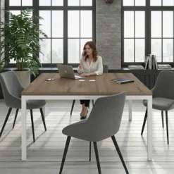 Mesa para reunión o trabajo, encimera continua fondo 142 cm estructura blanco