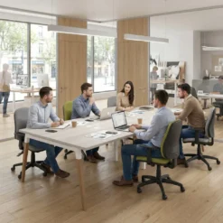 Mesa para reuniones Arki doble con fondo 126 cm, coworking, sobre recto