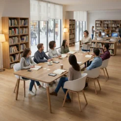 Mesa para reuniones Arki doble con fondo 126 cm, coworking, sobre curvo