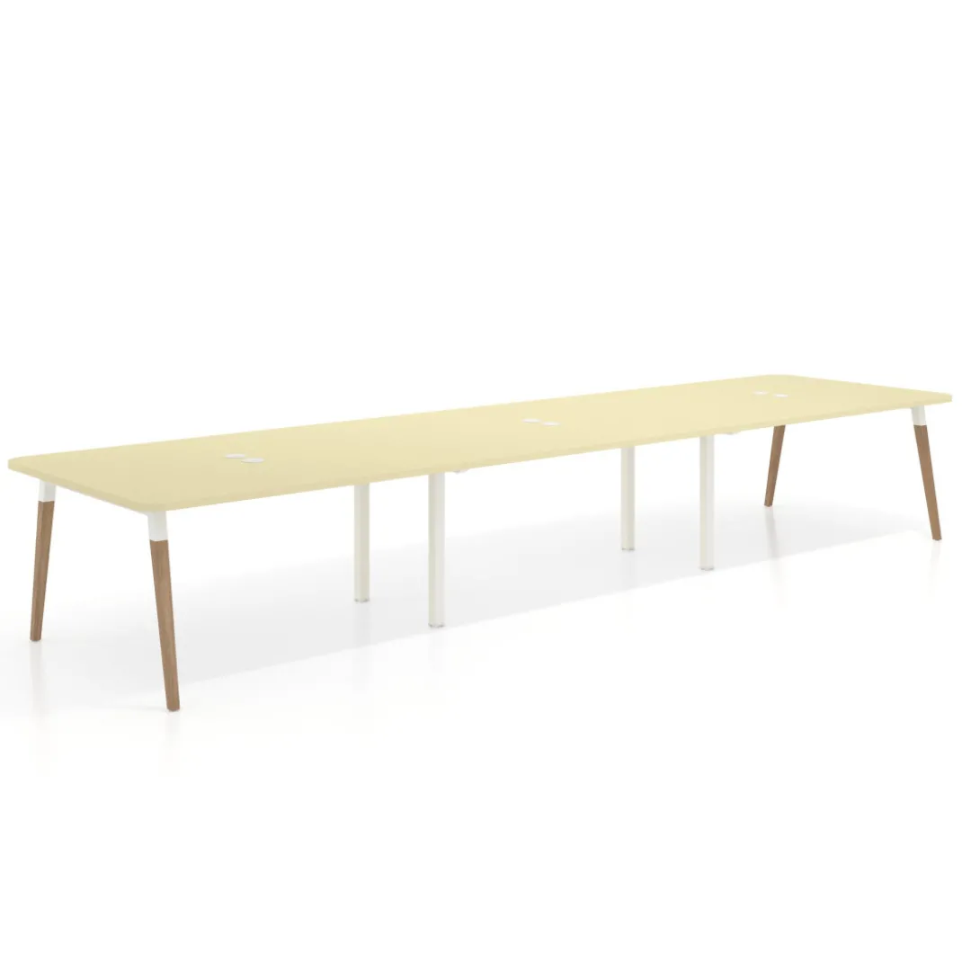 Mesa para reuniones Arki triple con fondo 126 cm, coworking, sobre curvo