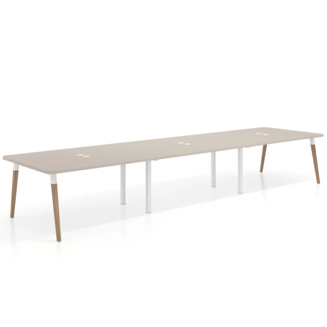 Mesa para reuniones Arki triple con fondo 126 cm, coworking, sobre curvo