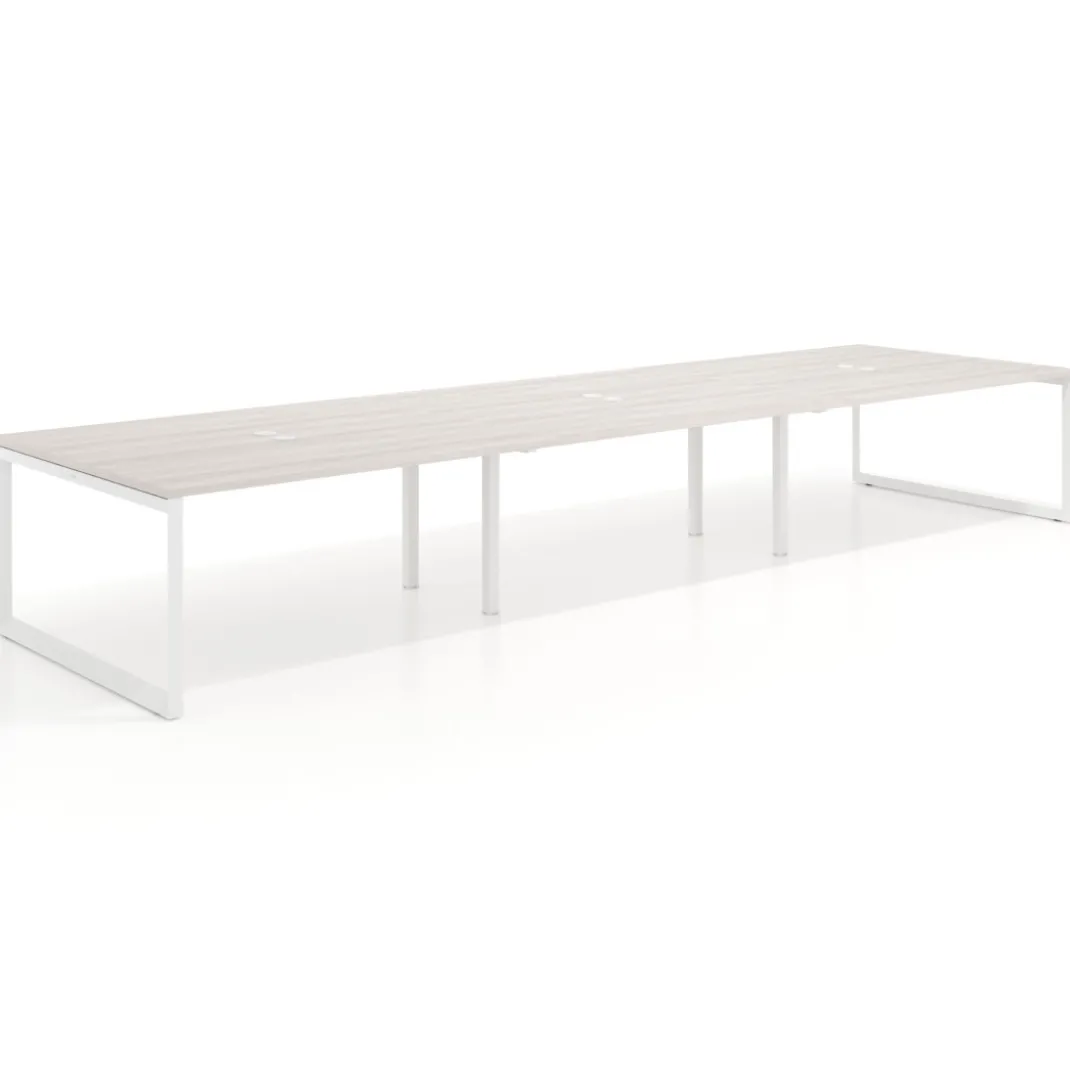 Mesa para reuniones rectangular triple, fondo 142 cm, estructura blanca