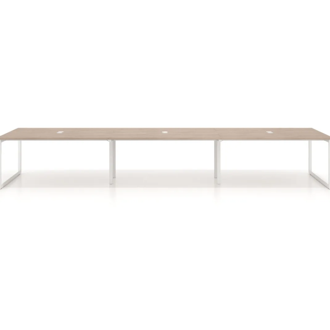 Mesa para reuniones rectangular triple, fondo 142 cm, estructura blanca