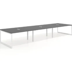 Mesa para reuniones rectangular triple, fondo 142 cm, estructura blanca
