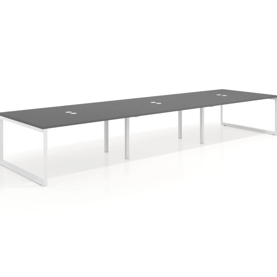 Mesa para reuniones rectangular triple, fondo 142 cm, estructura blanca