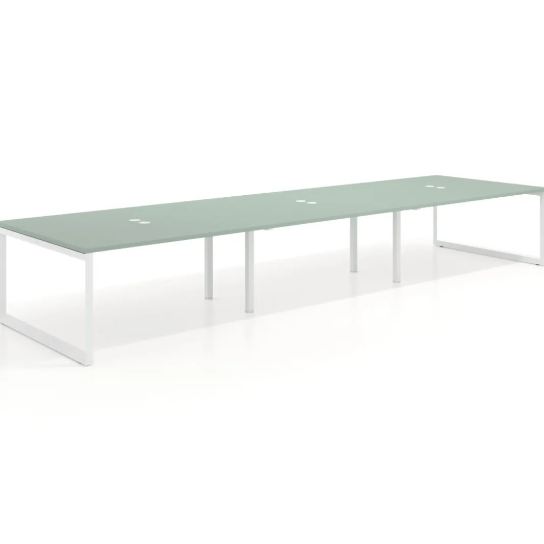 Mesa para reuniones rectangular triple, fondo 142 cm, estructura blanca