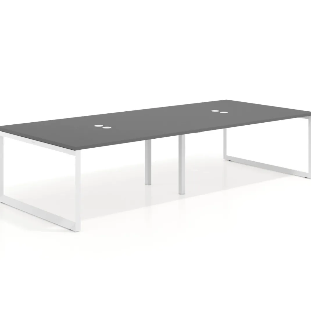 Mesa para reuniones rectangular doble, fondo 142 cm, estructura blanca