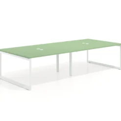 Mesa para reuniones rectangular doble, fondo 142 cm, estructura blanca