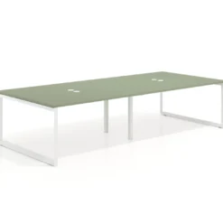 Mesa para reuniones rectangular doble, fondo 142 cm, estructura blanca