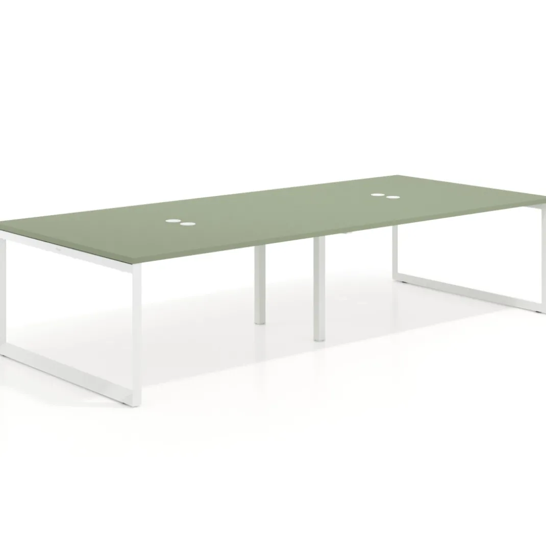Mesa para reuniones rectangular doble, fondo 142 cm, estructura blanca