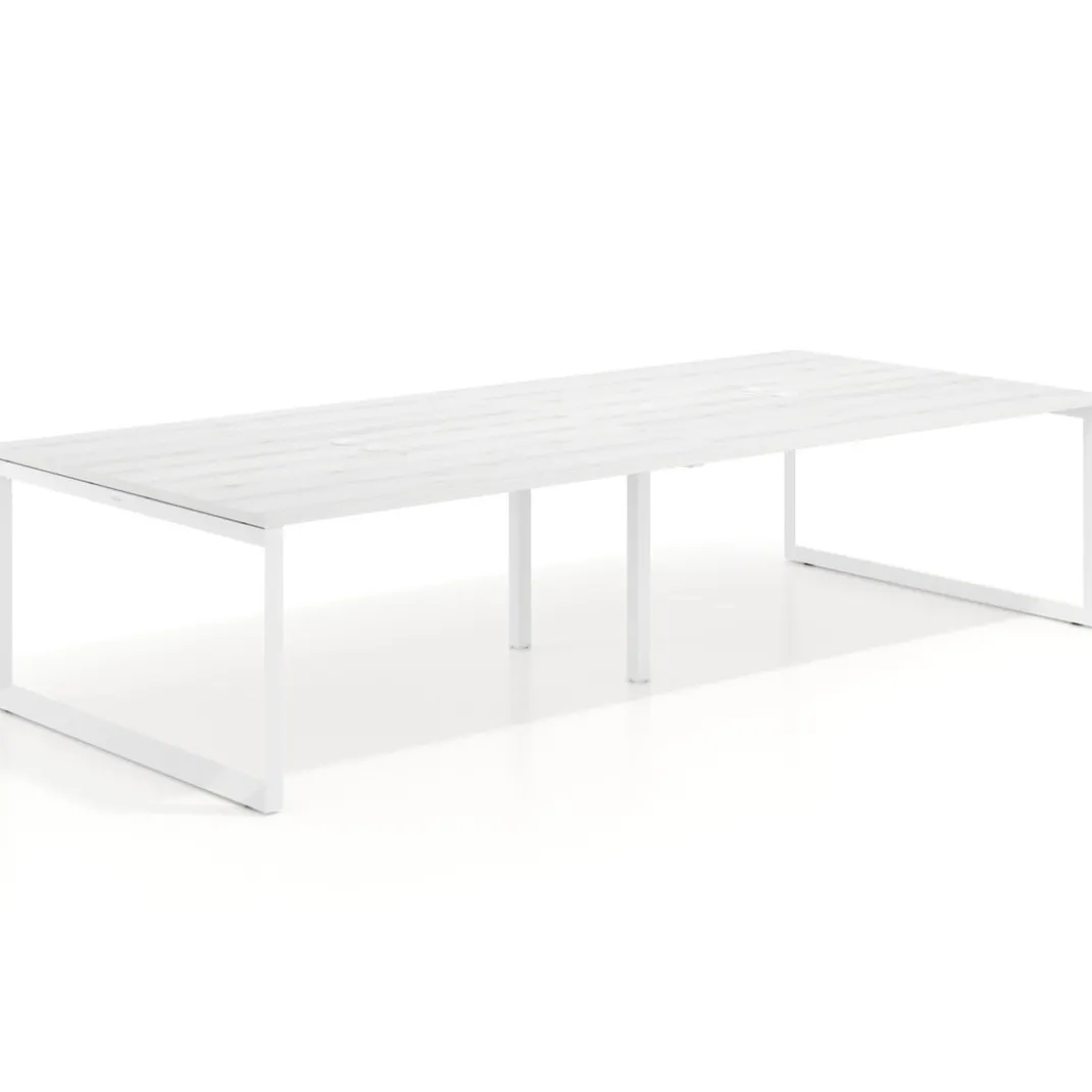 Mesa para reuniones rectangular doble, fondo 142 cm, estructura blanca