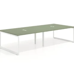 Mesa para reuniones rectangular doble, fondo 142 cm, estructura blanca