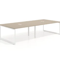 Mesa para reuniones rectangular doble, fondo 142 cm, estructura blanca