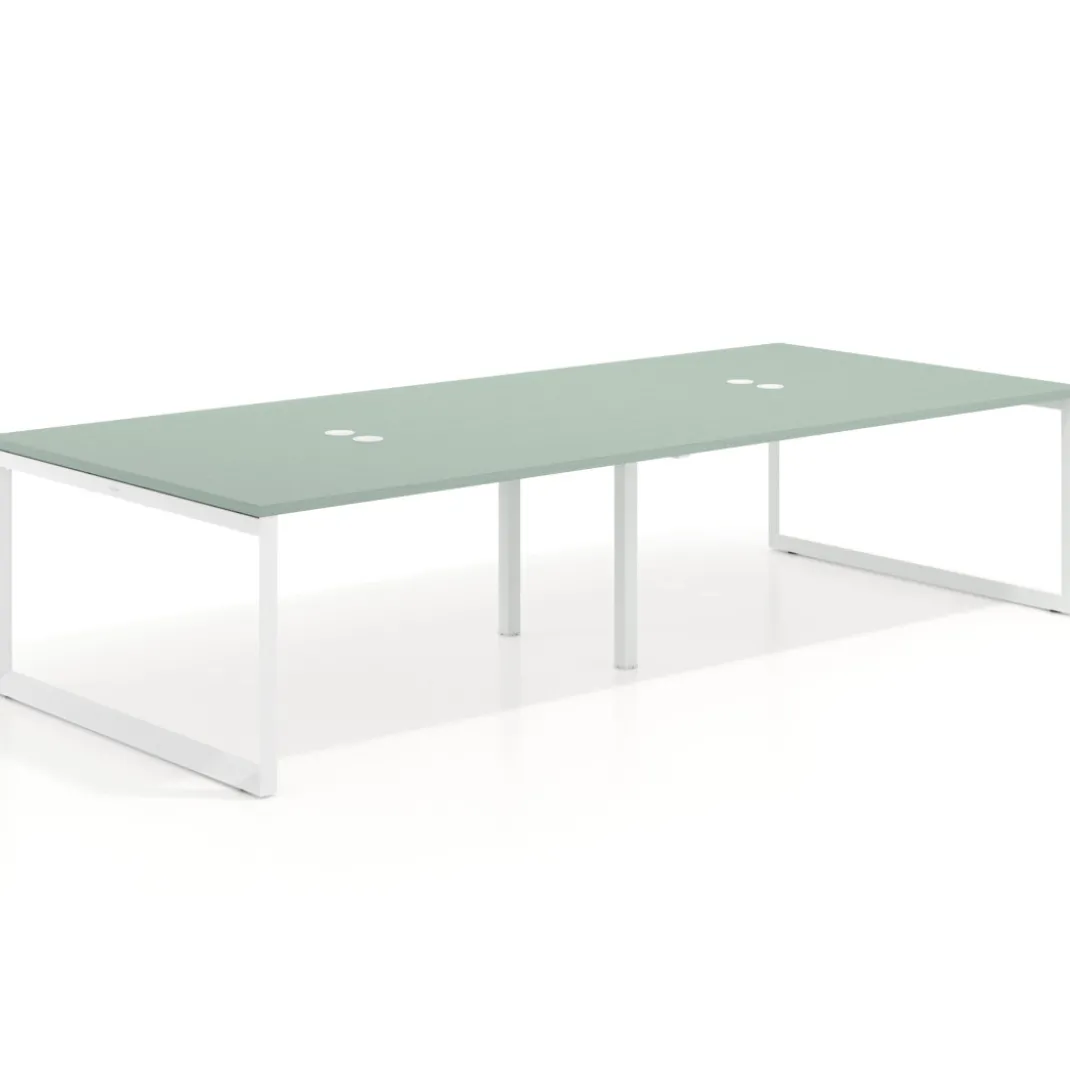 Mesa para reuniones rectangular doble, fondo 142 cm, estructura blanca