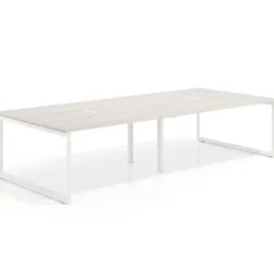 Mesa para reuniones rectangular doble, fondo 142 cm, estructura blanca