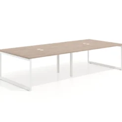Mesa para reuniones rectangular doble, fondo 142 cm, estructura blanca