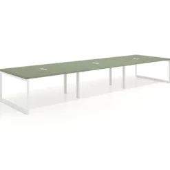 Mesa para reuniones rectangular triple, fondo 142 cm, estructura blanca