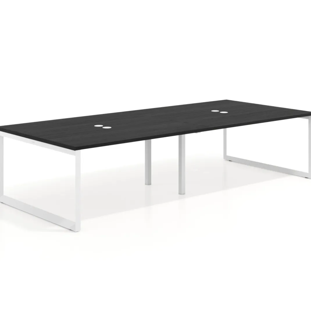 Mesa para reuniones rectangular doble, fondo 142 cm, estructura blanca