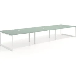 Mesa para reuniones rectangular triple, fondo 142 cm, estructura blanca