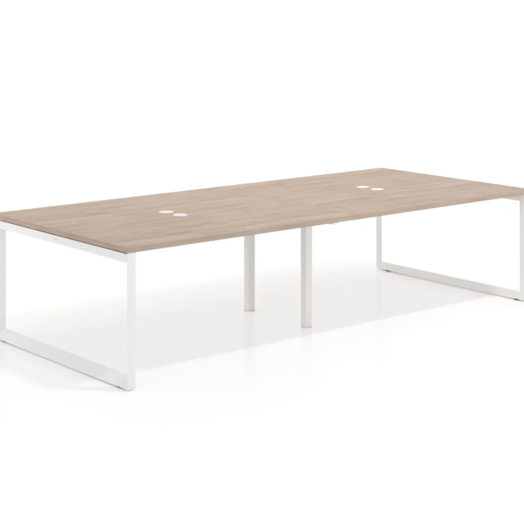 Mesa para reuniones rectangular doble, fondo 142 cm, estructura blanca
