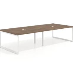 Mesa para reuniones rectangular doble, fondo 142 cm, estructura blanca