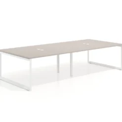 Mesa para reuniones rectangular doble, fondo 142 cm, estructura blanca