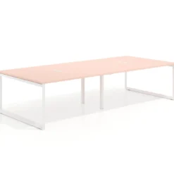 Mesa para reuniones rectangular doble, fondo 142 cm, estructura blanca
