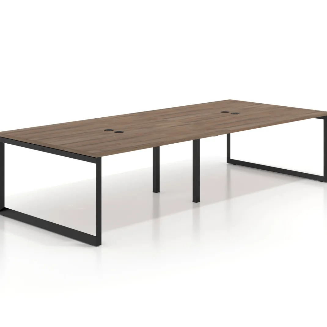 Mesa para reuniones rectangular doble, fondo 142 cm, estructura negra